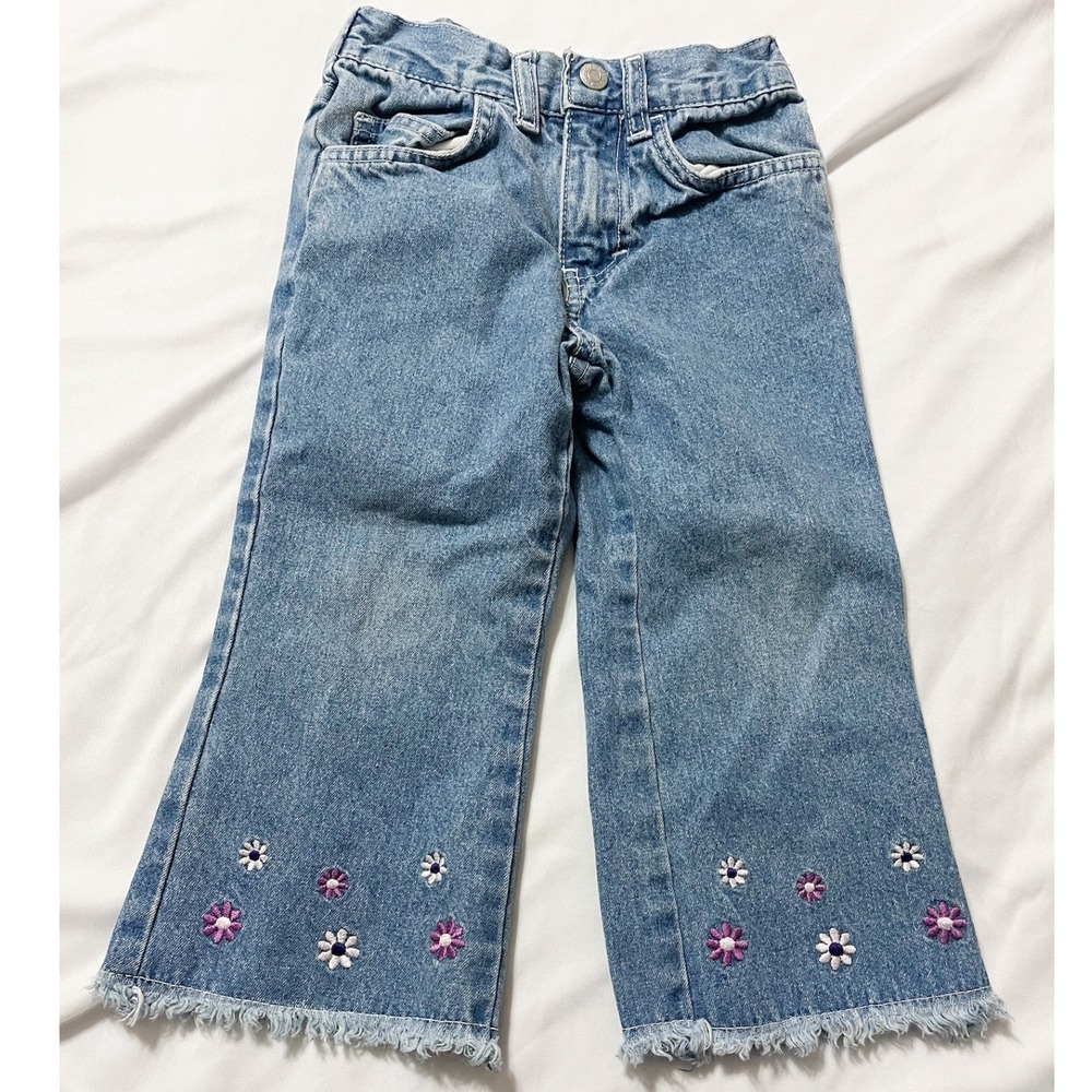 Jordache Vintage 90s Jeans Toddler Girls 2T Embroidered Flowers Flared ‎ Denim